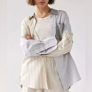 BDG Striped Shirt in Black, Blue, and Cream